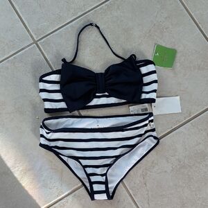 kate spade Navy and White Striped Girls Bikini with Bow, Nautical Stripe Size 12